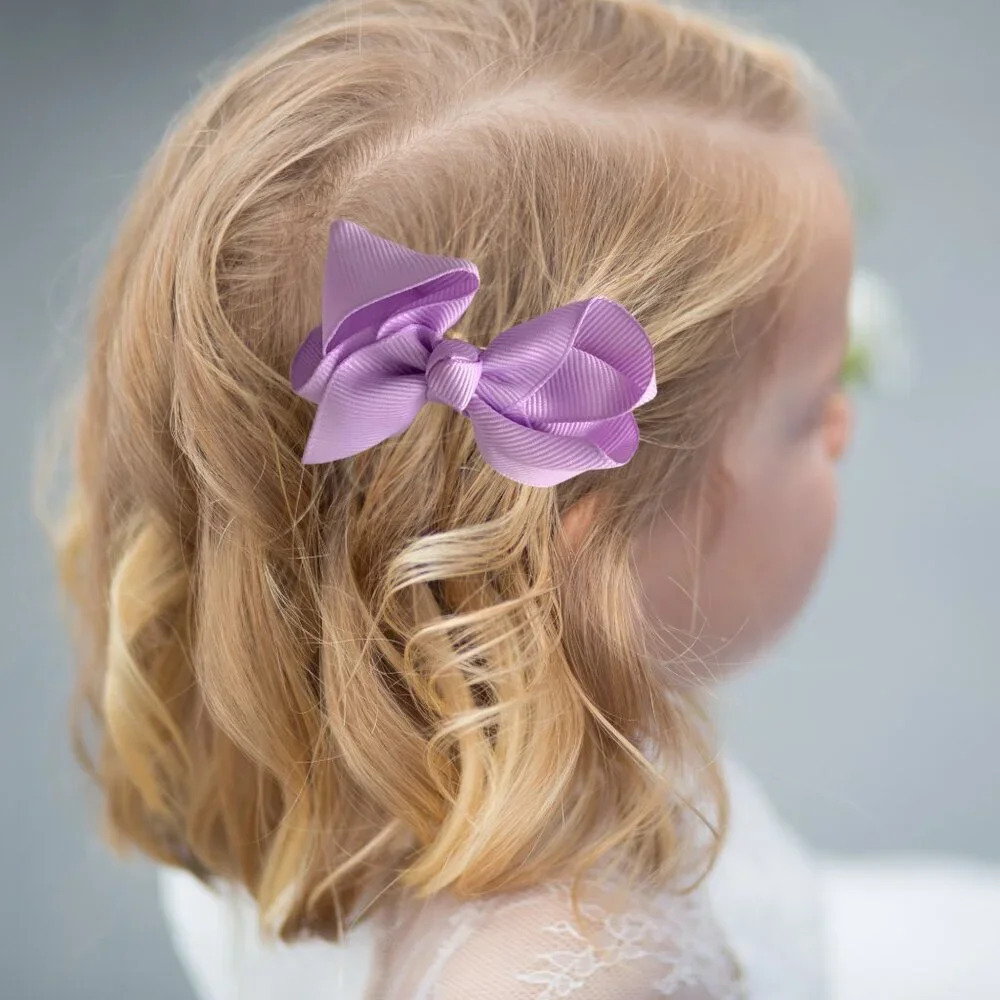 Set of 2 Pretty Girls Hair Bows Grosgrain Ribbon Clips Hair Accessories Purple